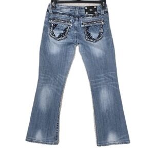 Miss Me Blue Jeans Boot 28x29 Stretch Rhinestones Studs Distressed Faded Bling